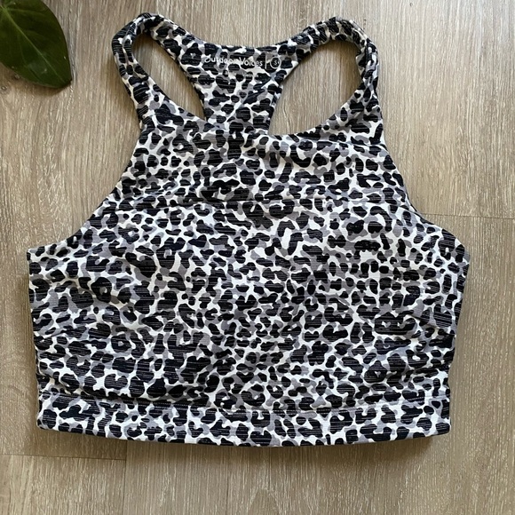 Outdoor Voices Move Free Crop Top Black White Leopard size S - Picture 3 of 6